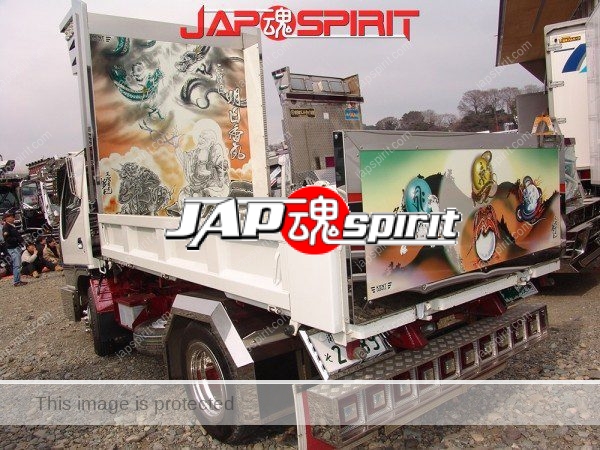 ISUXU ELF, Dekotora style Dump truck, Beautiful air brush of chines old story picture, dragon & tigier (4)