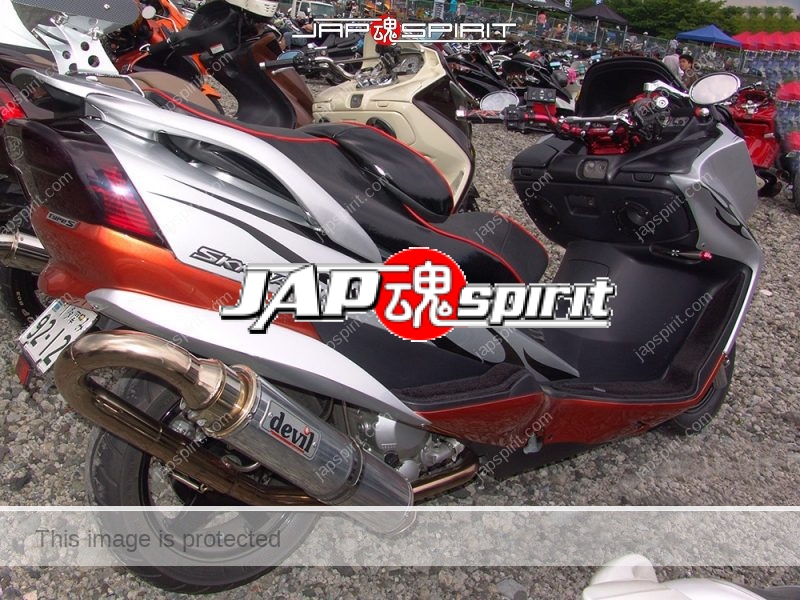 SUZUKI Skywave, Silver color with black fire pattern, GT wing, Special shape cowl (2)