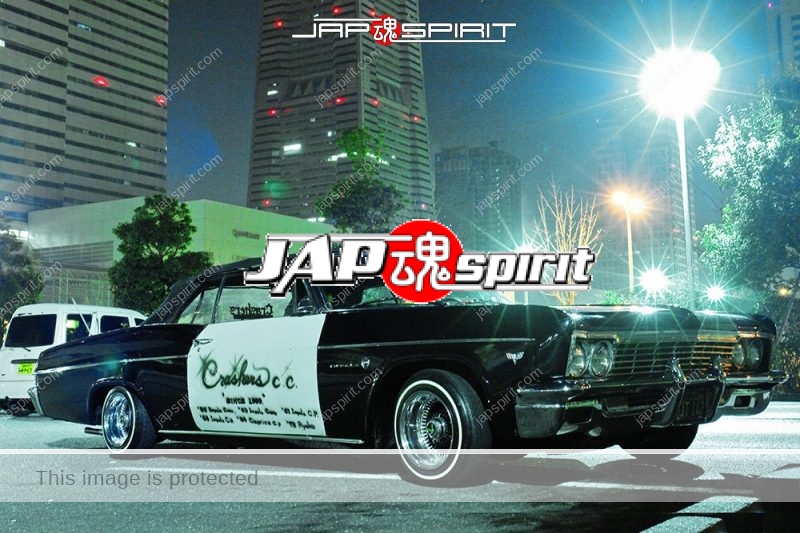 CHEVROLET Impala lowrider black color team "Crashers C.C." at night Minatomirai parking (2)