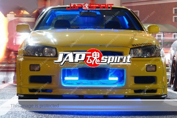 NISSAN Skyline R34, spokon style, blue lighting in the gril & engine, yellow body (3)