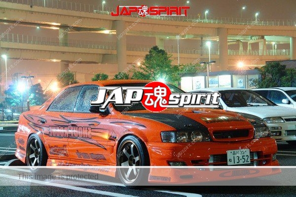 TOYOTA CHASER 6th x100, 1JZ, Drift style car、Orange color with gold wheel, Vinyl graphic, "Shout Rogue" Julius custom (3)