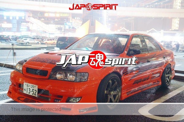 TOYOTA CHASER 6th x100, 1JZ, Drift style car、Orange color with gold wheel, Vinyl graphic, "Shout Rogue" Julius custom (2)