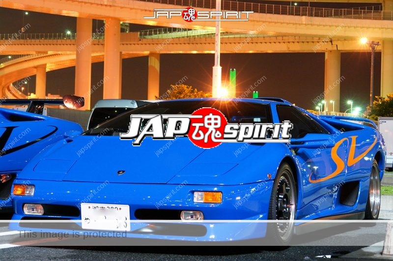 Lamborghini Diablo Super car three blue color cars. Bull picture on bonnet (2)