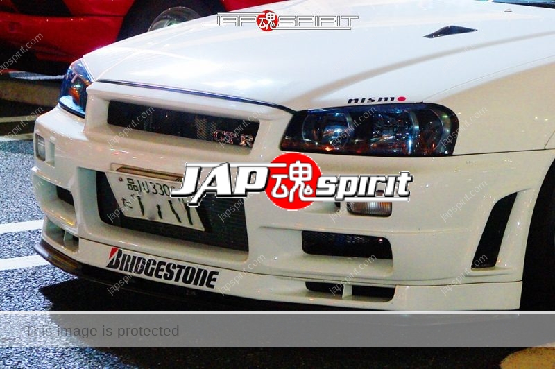 NISSAN Skyline GT-R 5th BNR34 white color with Bridgestone sticker on front spoiler (1)