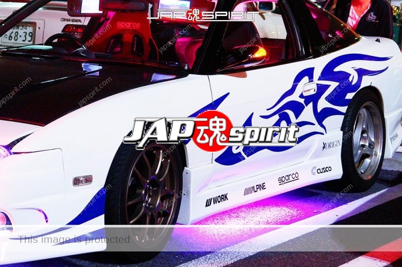 NISSAN 180 Spokon style purple lighting up white color with blue fire pattern vinylgraphic (1)