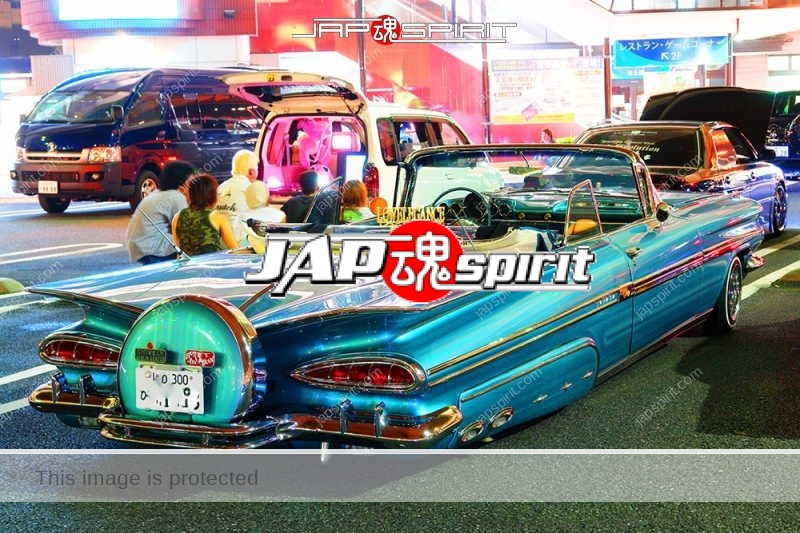 Chevrolet Impala 2nd Convertible Coupe low rider style light blue at Daikoku Parking (1)