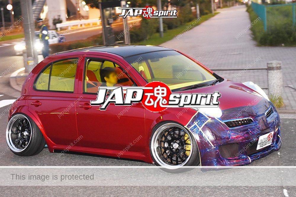 Stancenation 2016 Nissan March K12 hellaflush over fender camber red body at odaiba
