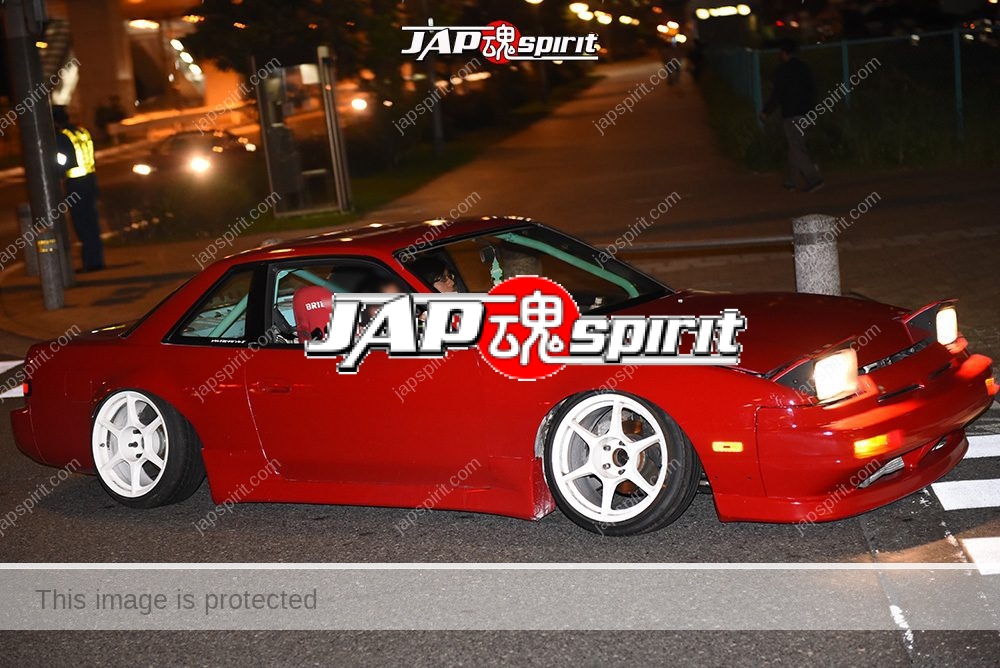 Stancenation 2016 Nissan Silvia S13 onevia hellaflush tsuraichi red body white wheel at odaiba