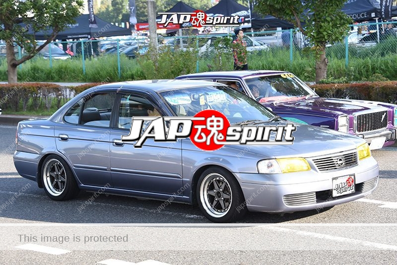 Stancenation 2016 Nissan Sunny B14 hellaflush blue grey body at odaiba