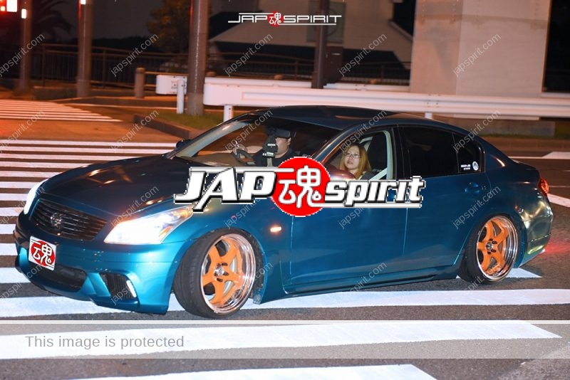 Stancenation 2016 Nissan skyline V36 blue body orange wheel hellaflush