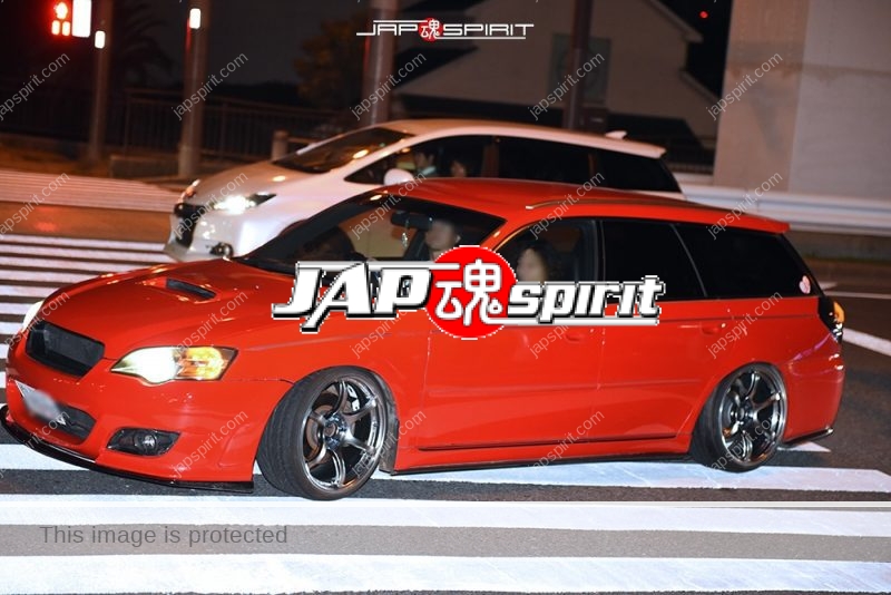 Stancenation 2016 Subaru Legacy 3rd wagon hellaflush red body at Odaiba