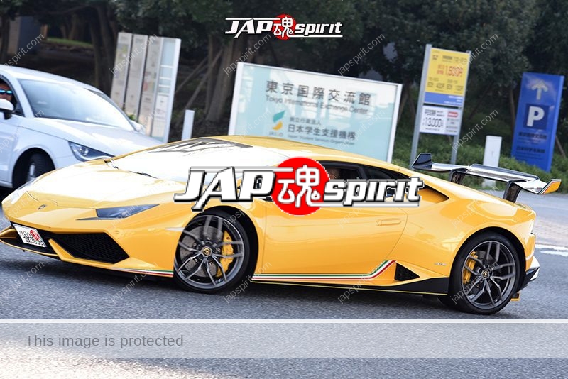 Stancenation 2016 Lamborghini Huracán super car yellow body at odaiba