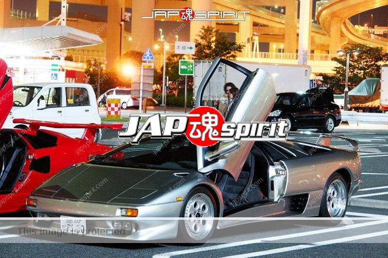 Lamborghini Diablo super car silver color door opened at Daikoku Parking